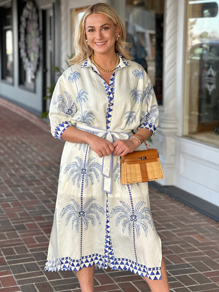 Blue Palms Printed Puff Sleeve Dress