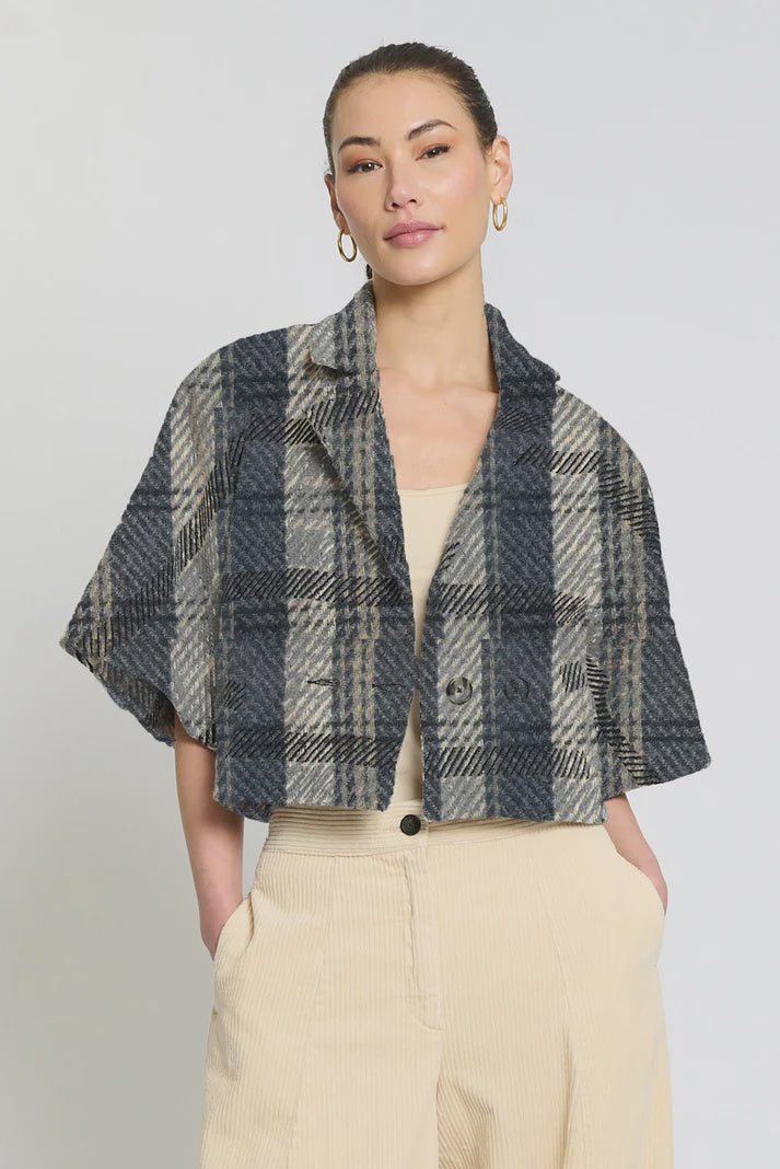 Central Park West Lyla Short Sleeve Cape Jacket in Gray