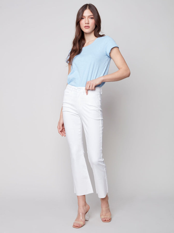 Charlie B Wide Leg Raw Edge Denim Pant in White