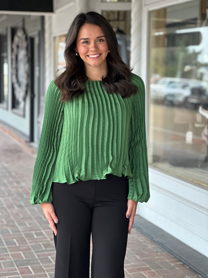 Giulia Pleated Raglan Blouse in Green