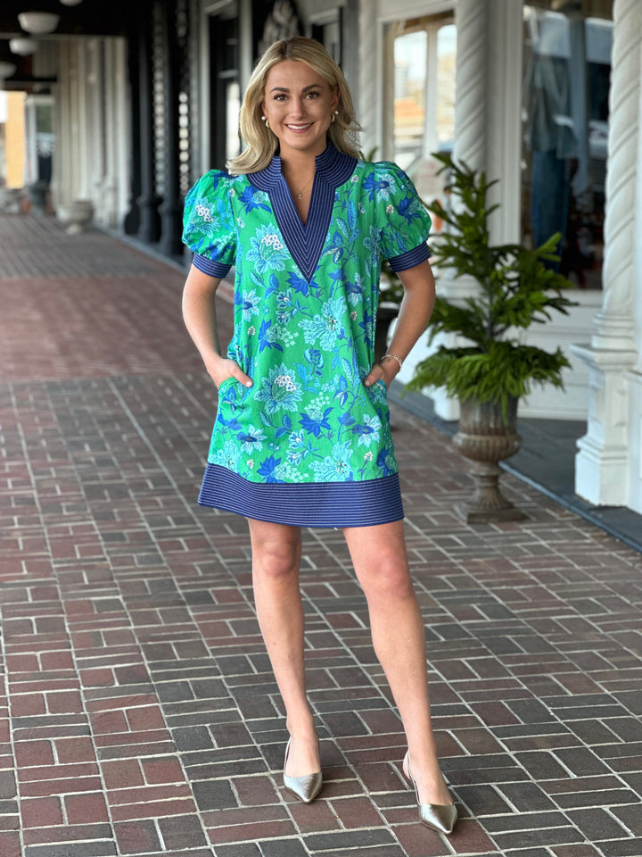 Floral Print Mini Dress in Green