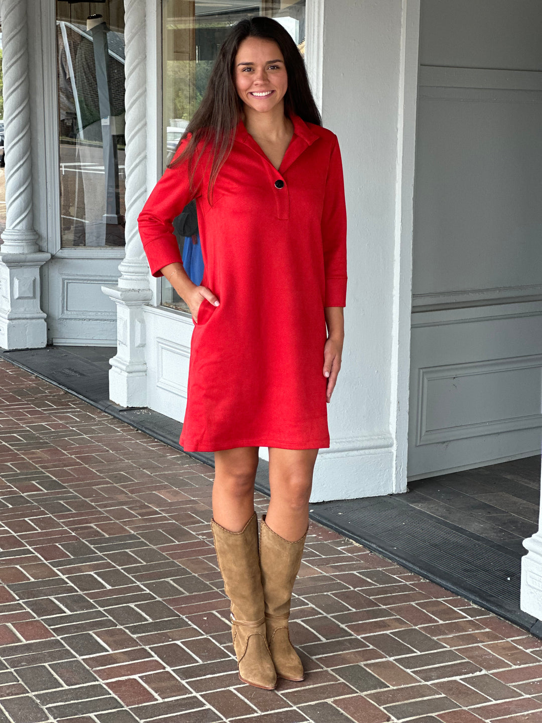 Perre Poppy Red Three Quarter Sleeve Clifton Dress