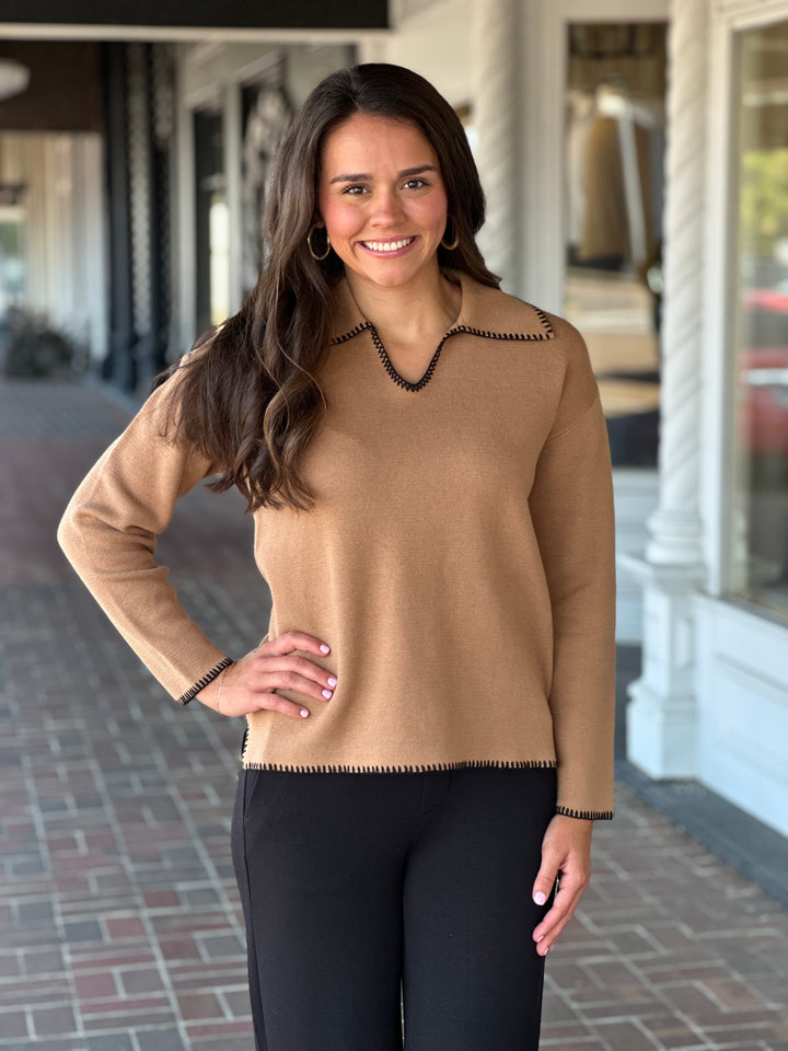 Black Trim Camel Oversized Sweater