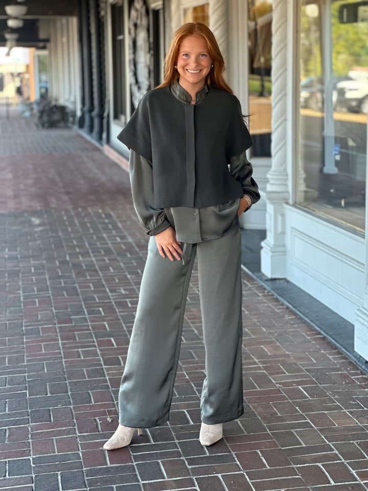 Balicia Green Satin Button Down Shirt
