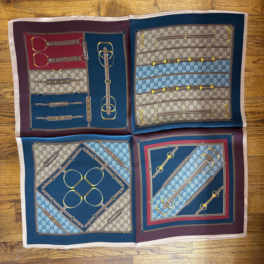 Navy Belt and Chain Silk Scarf
