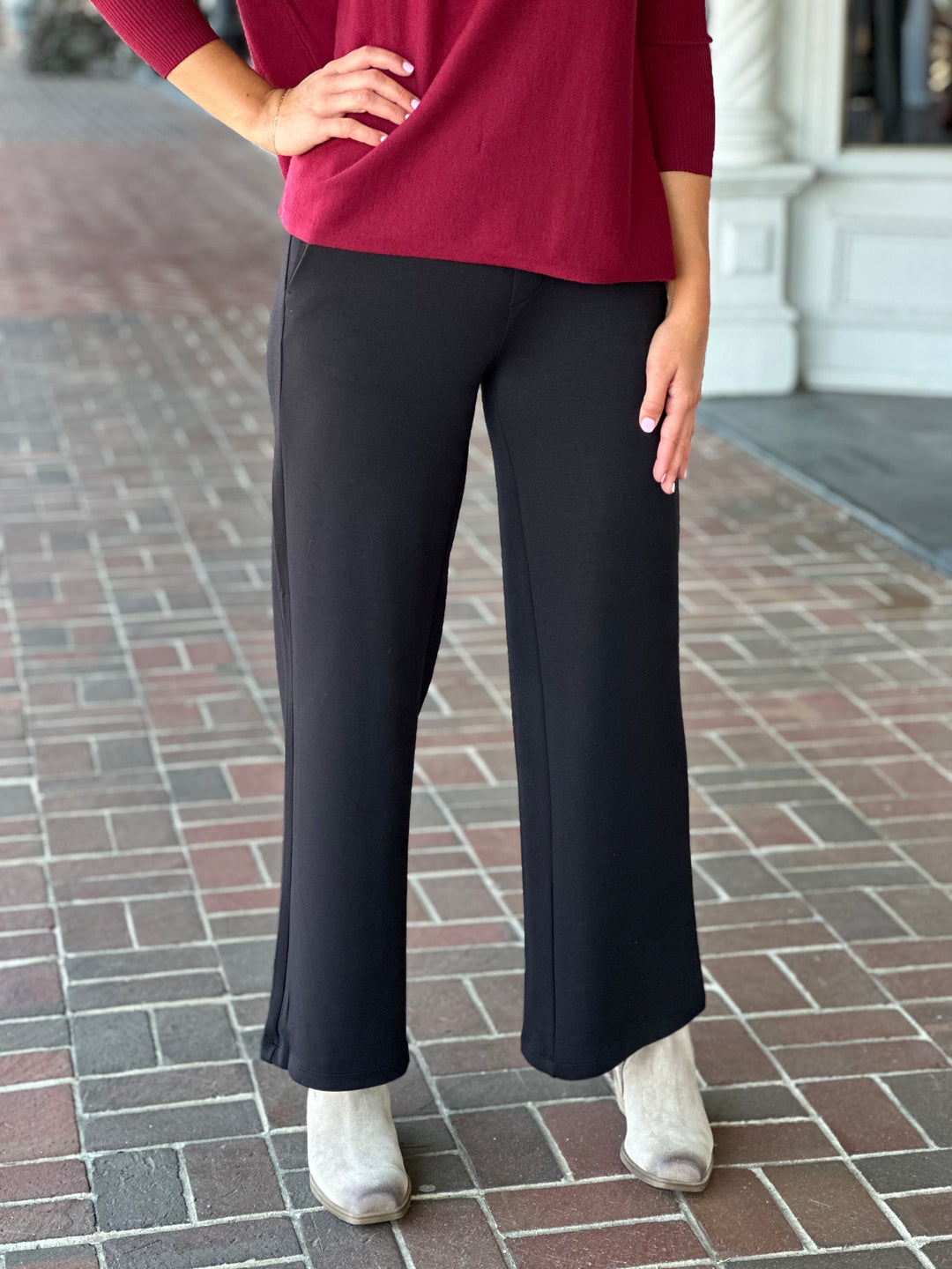 Liverpool Los Angeles Pull On Wide Leg Trouser in Black