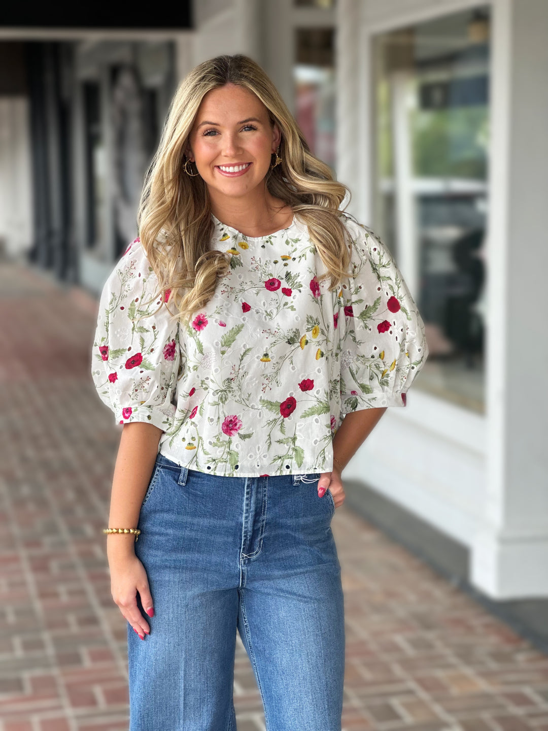 Off White Floral Printed Top