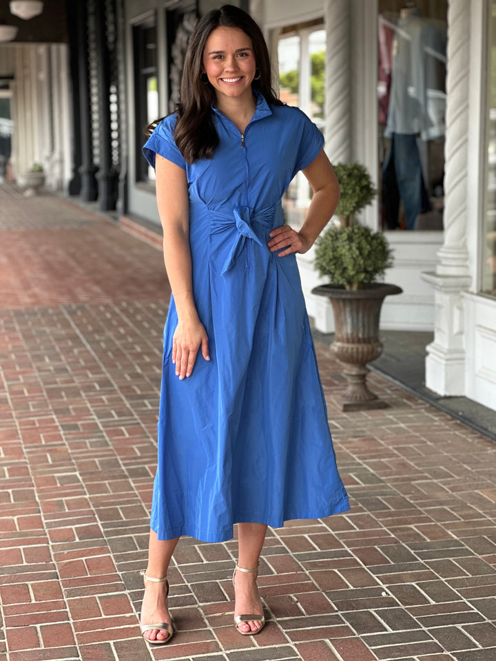 Joseph Ribkoff High-neck Midi Wrap Dress in Harbor Blue