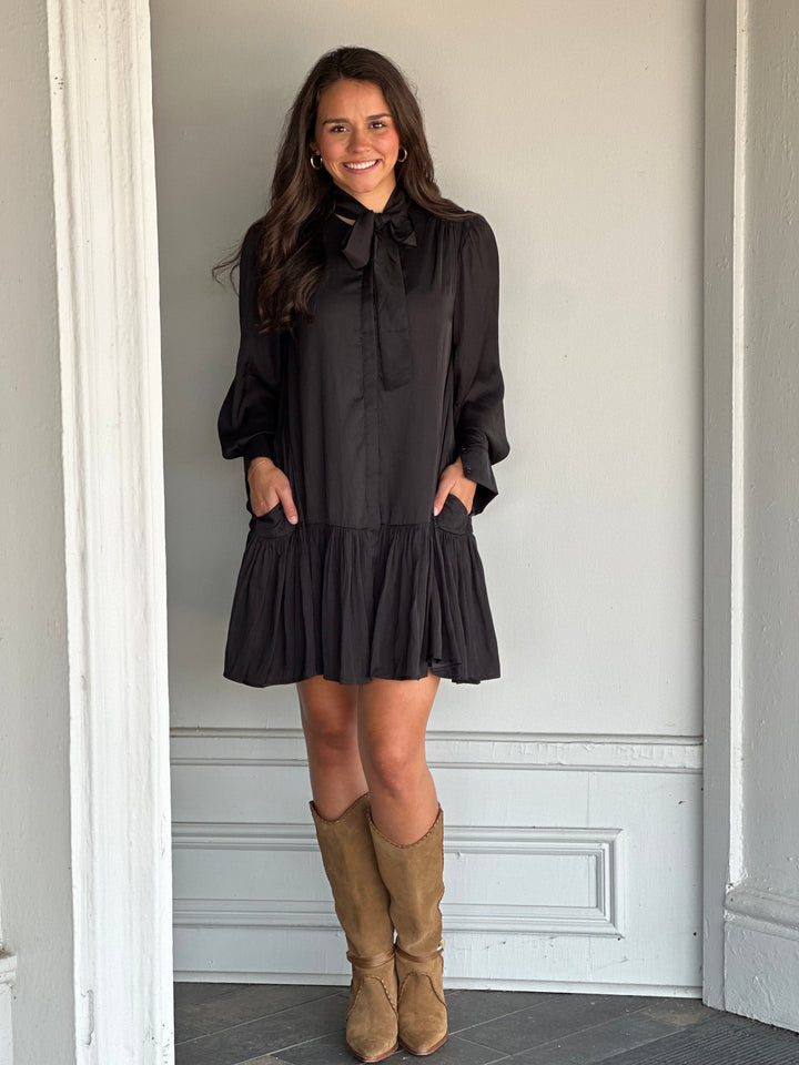Black Neck Tie Mini Dress