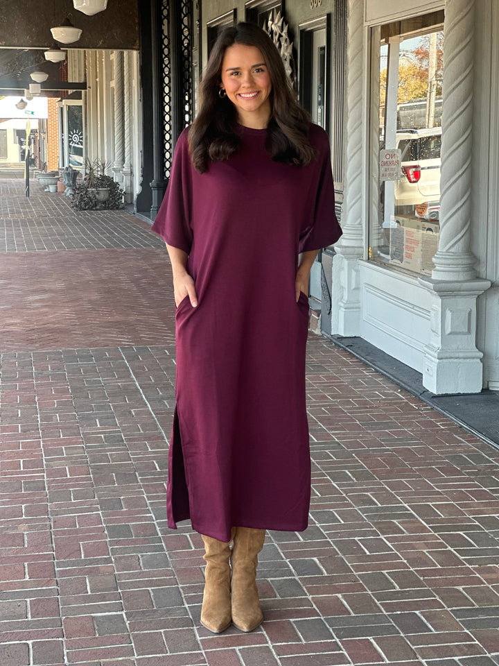 Always On Time Midi Dress in Maroon