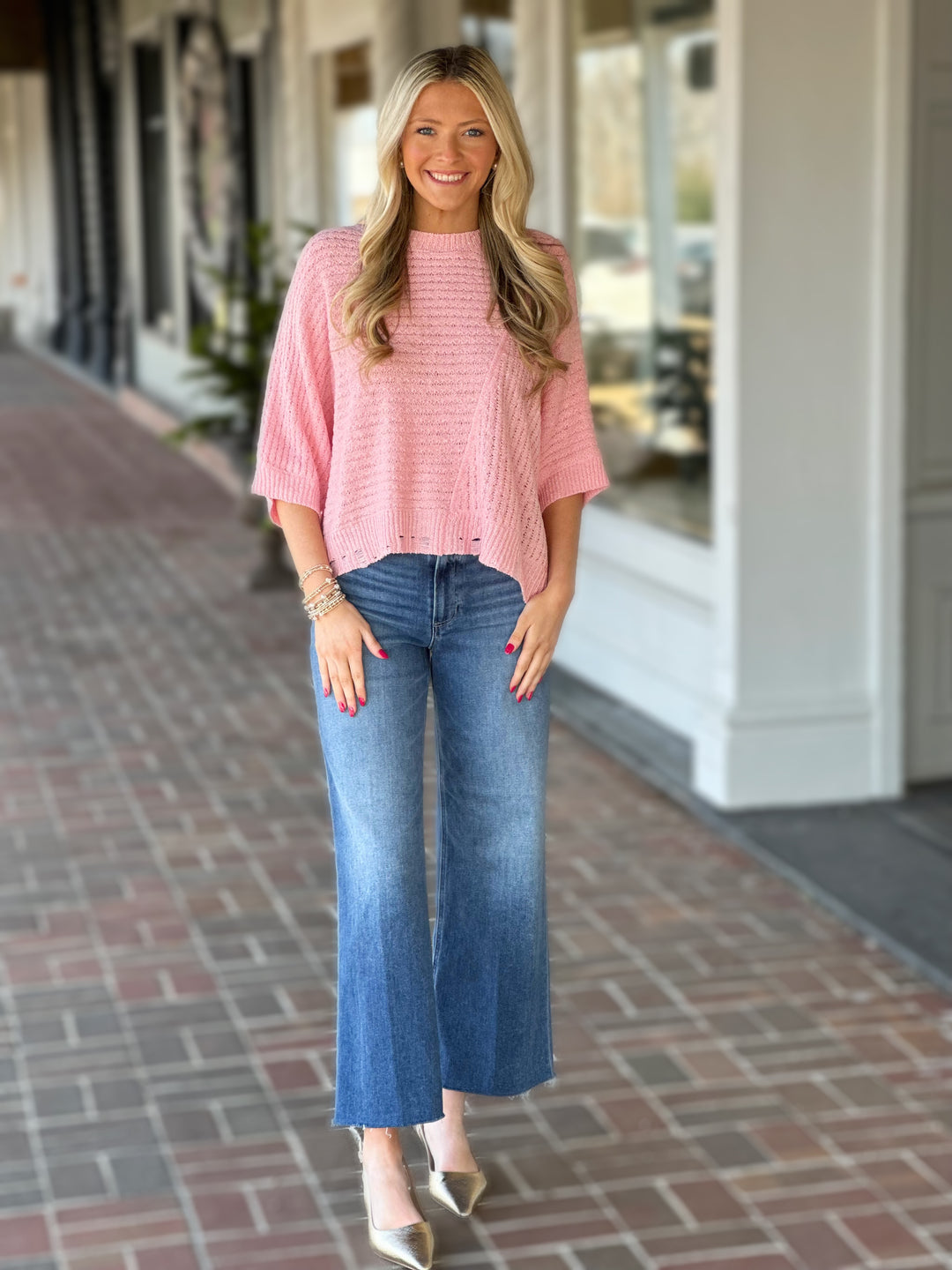 Ribbed Relaxed Sweater Top in Pink