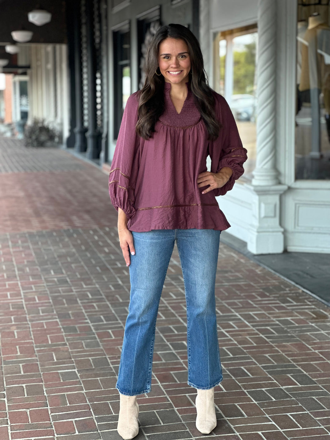 Merlot Smocked Top
