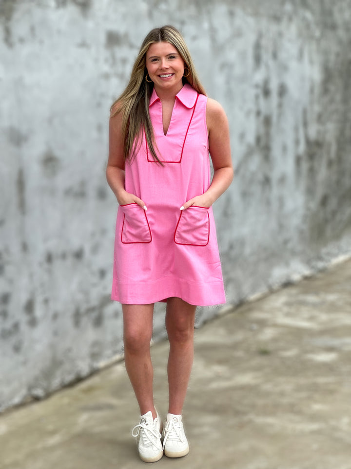 Solid Sleeveless Mini Dress in Pink