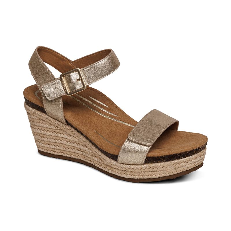 aetrex Sydney Quarter Strap Espadrille Wedge in Champagne