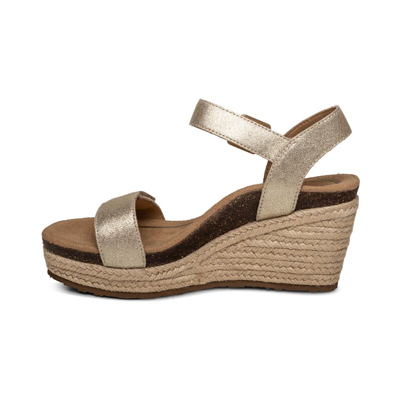 aetrex Sydney Quarter Strap Espadrille Wedge in Champagne