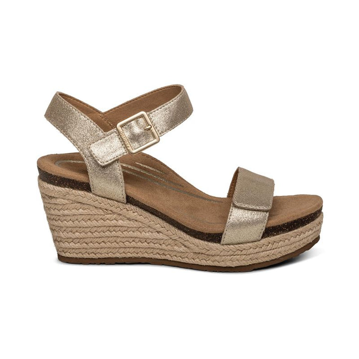 aetrex Sydney Quarter Strap Espadrille Wedge in Champagne