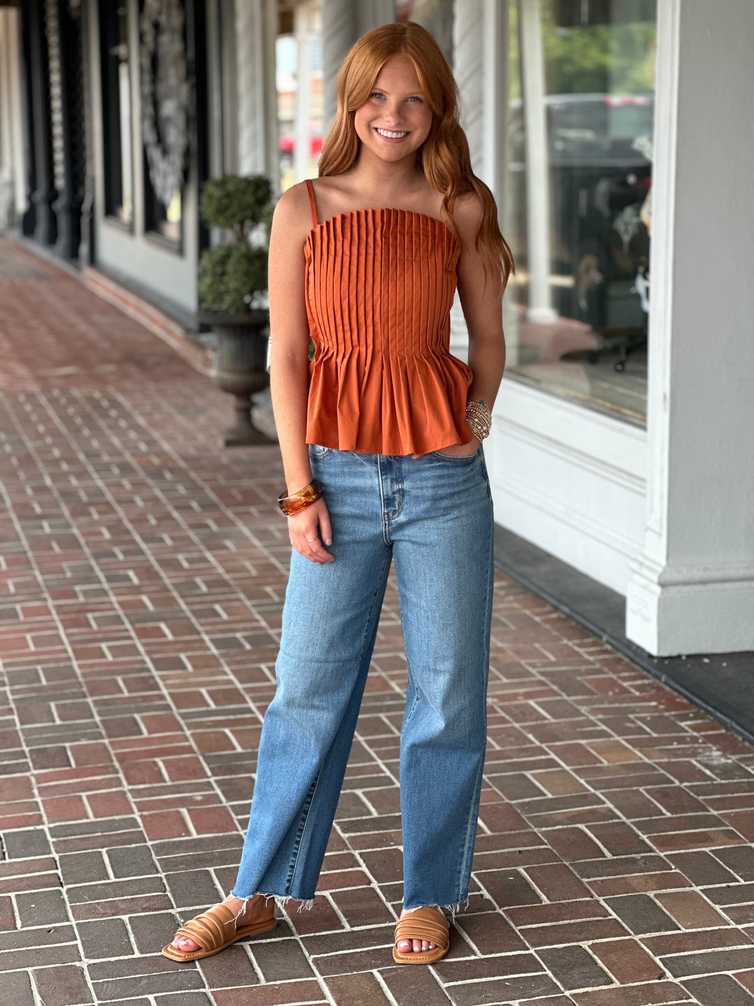 Kind Of A Moment Pleated Top in Cinnamon