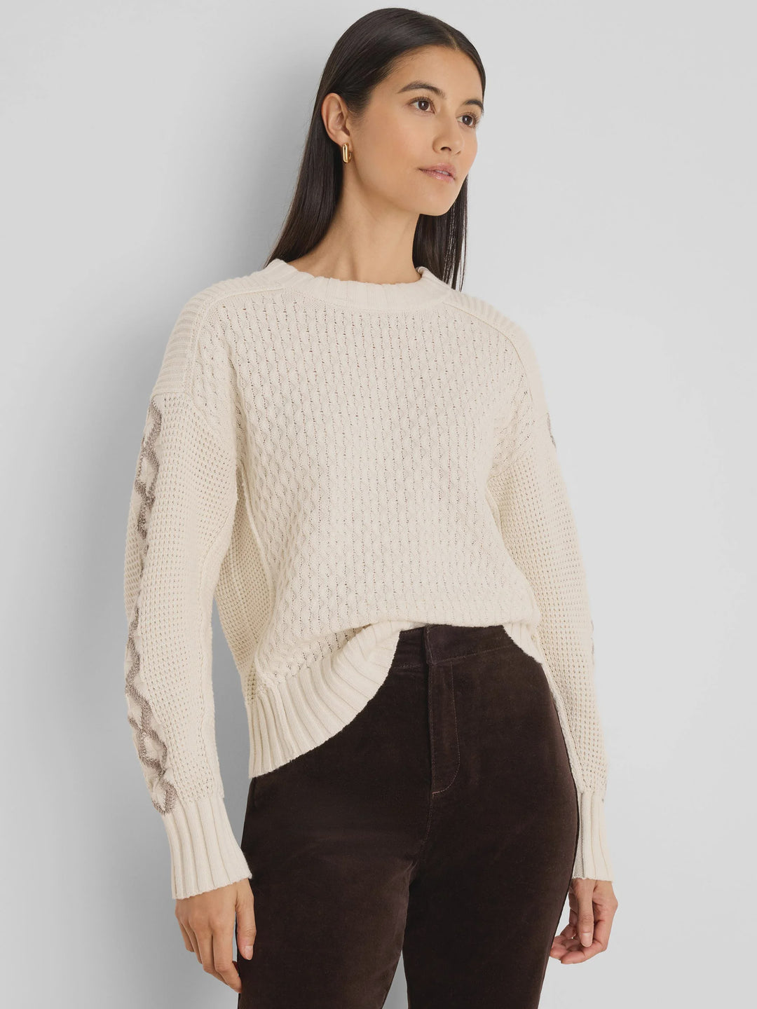 NIC+ZOE Criss Cross Sweater in Coconut