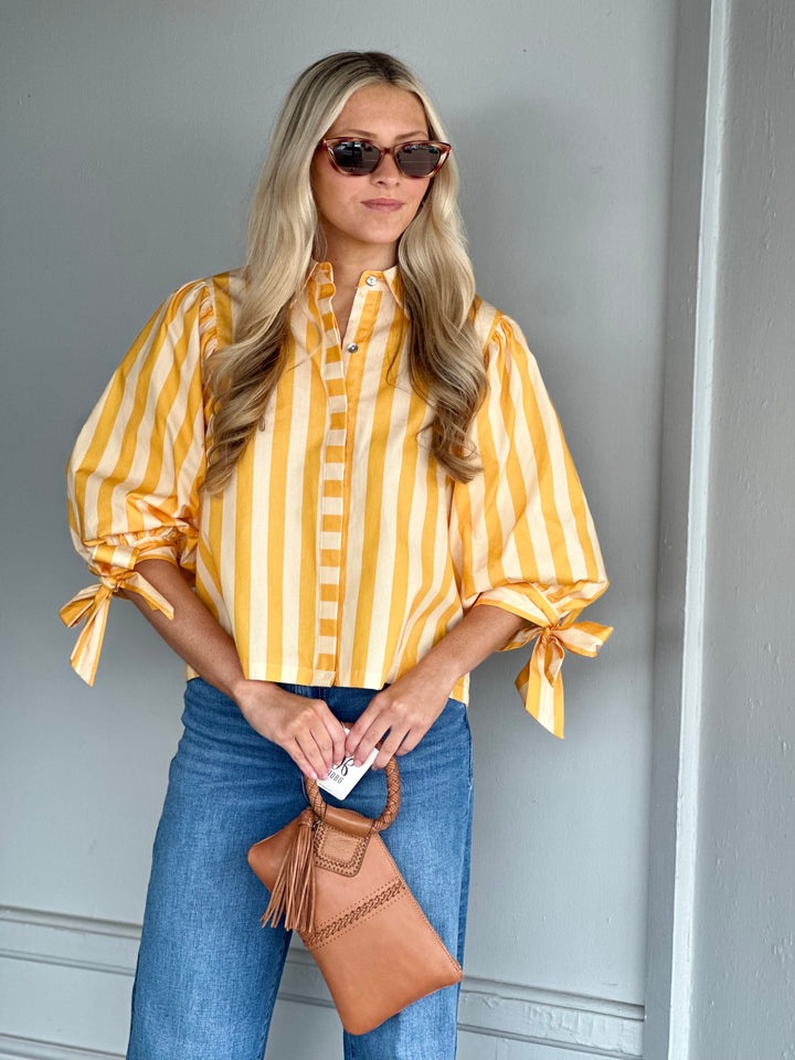 Striped Puff Sleeve Top in Yellow