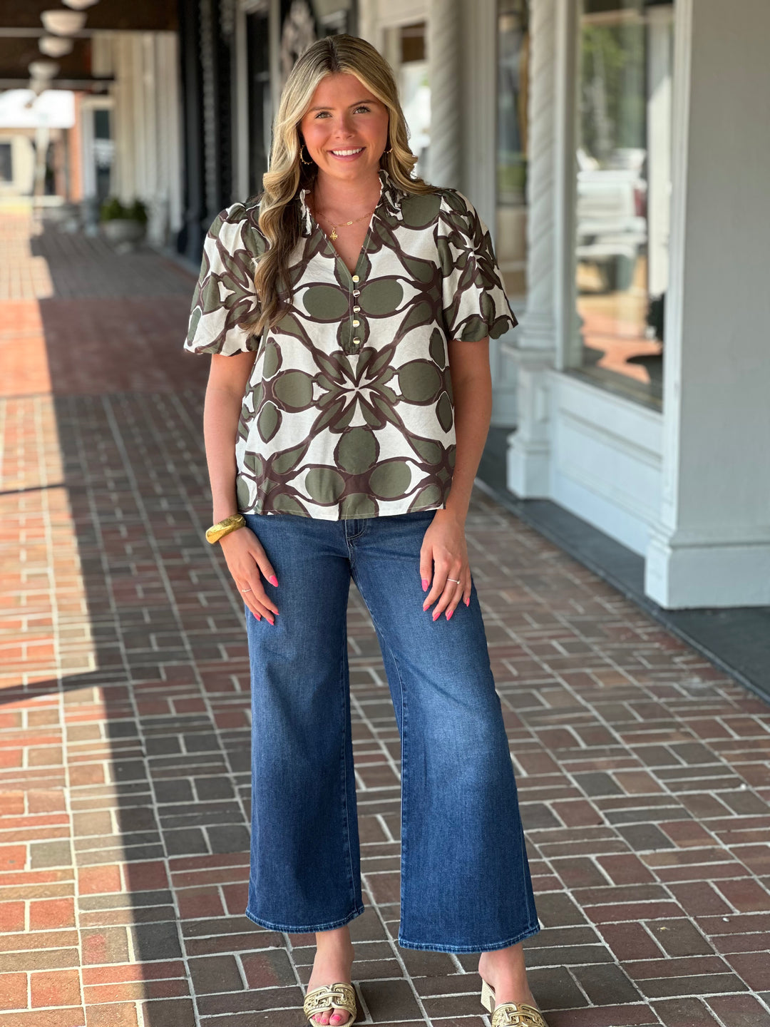 Own It Olive Green Floral Top