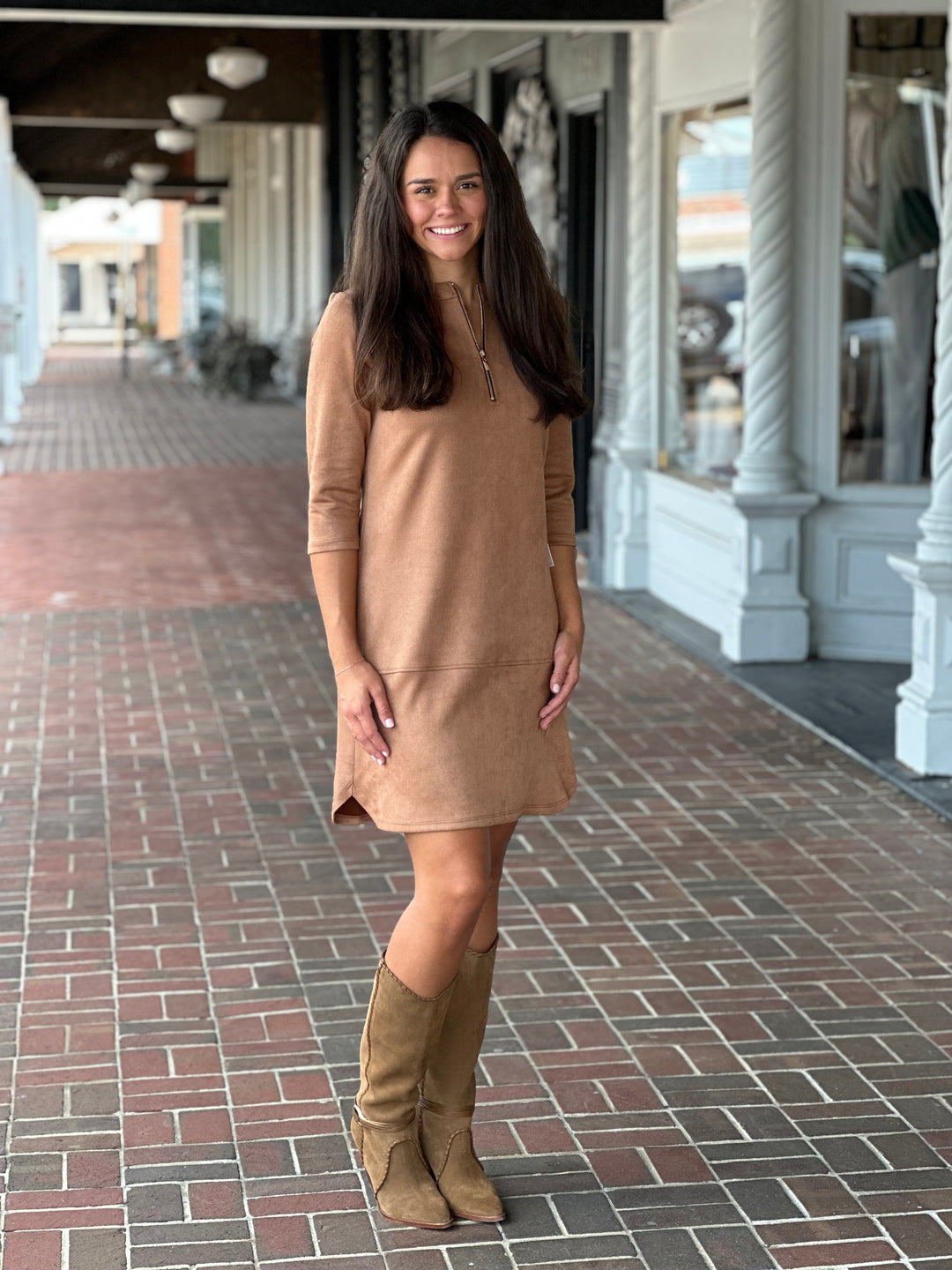 Perre Mocha Suede Quarter Sleeve Dress