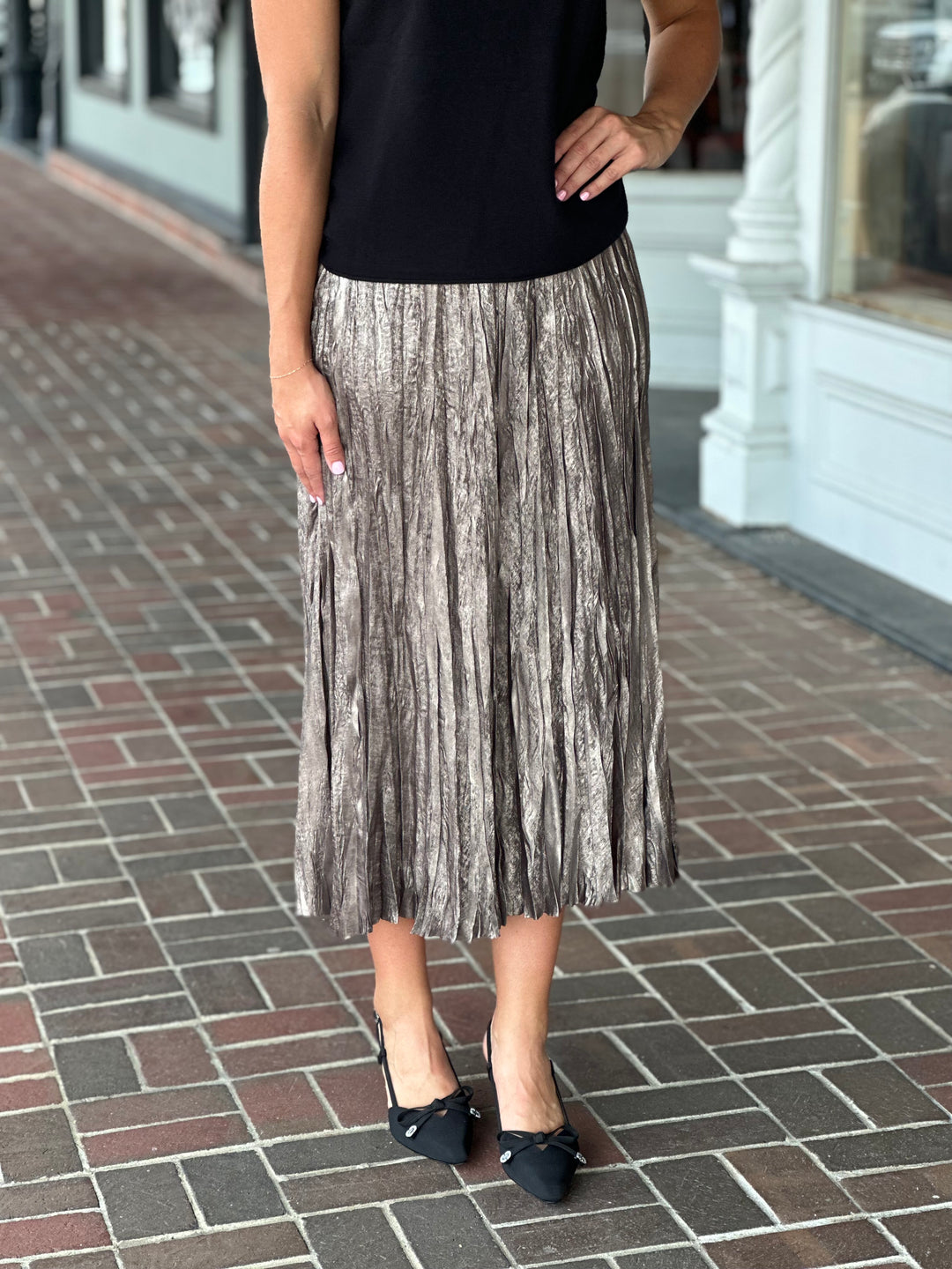 Tyler Boe Cara Pleated Skirt in Metallic Bronze