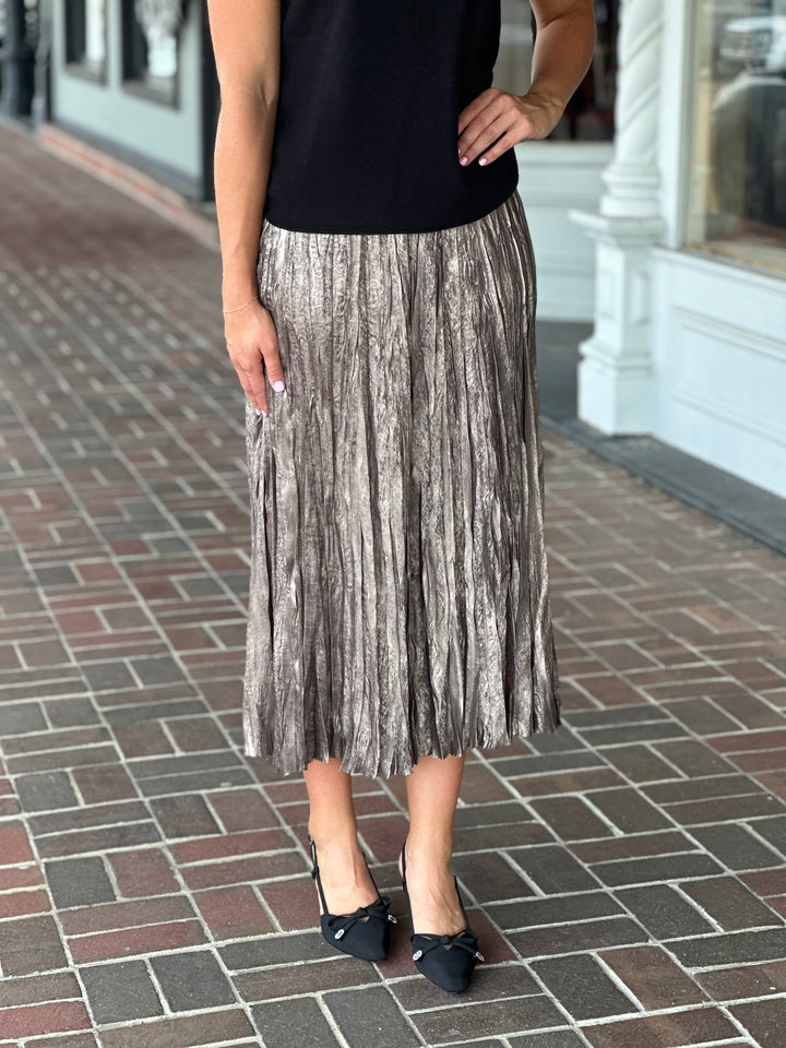 Tyler Boe Cara Pleated Skirt in Metallic Bronze