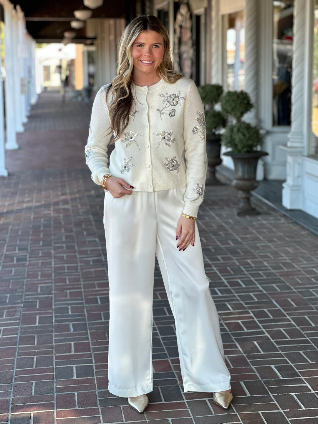 Elliott Lauren Satin Pant in Cream