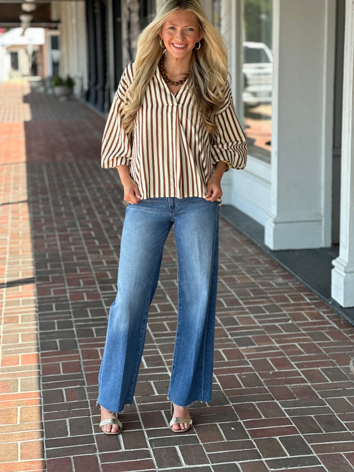 Catch Me There Stripe Top in Caramel
