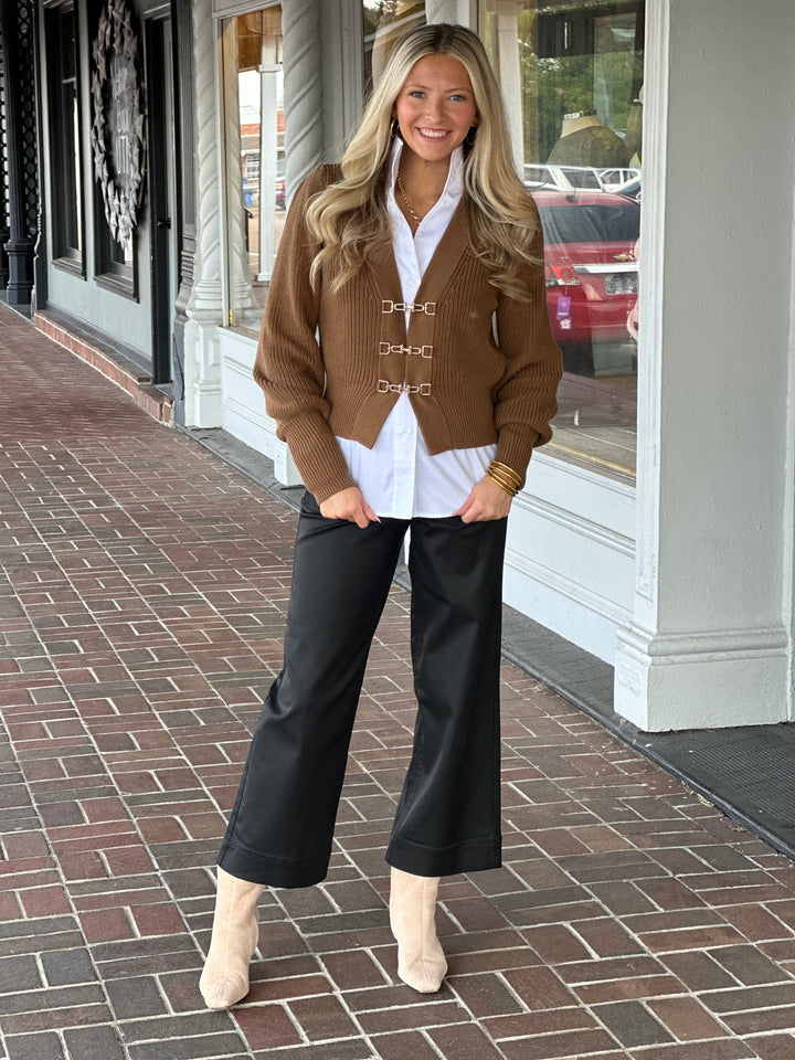 Chunky Shaker Cropped Wood Cardigan