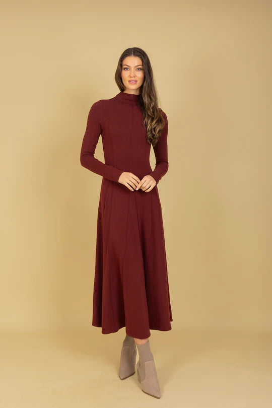 Mock Neck Dress in Burnt Red