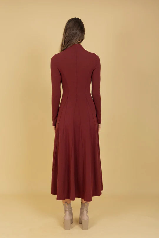 Mock Neck Dress in Burnt Red