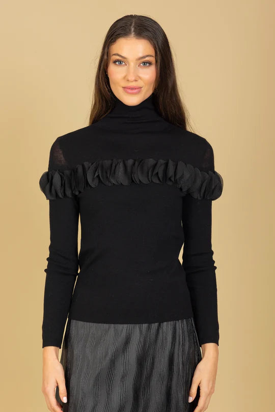 Wool Turtle Neck Sweater in Black
