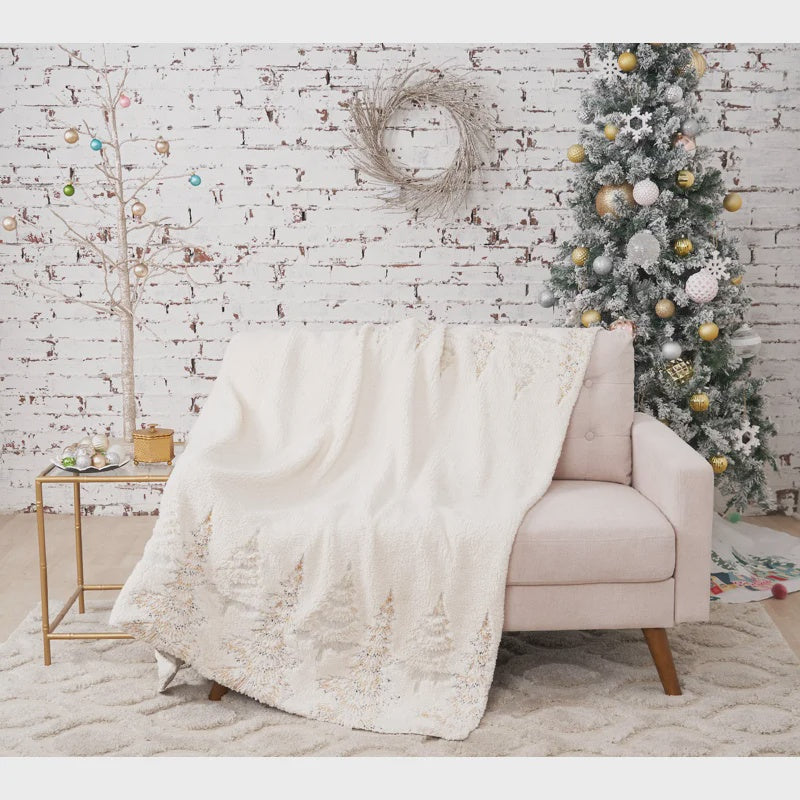 Frosted Trees Sherpa Throw Blanket