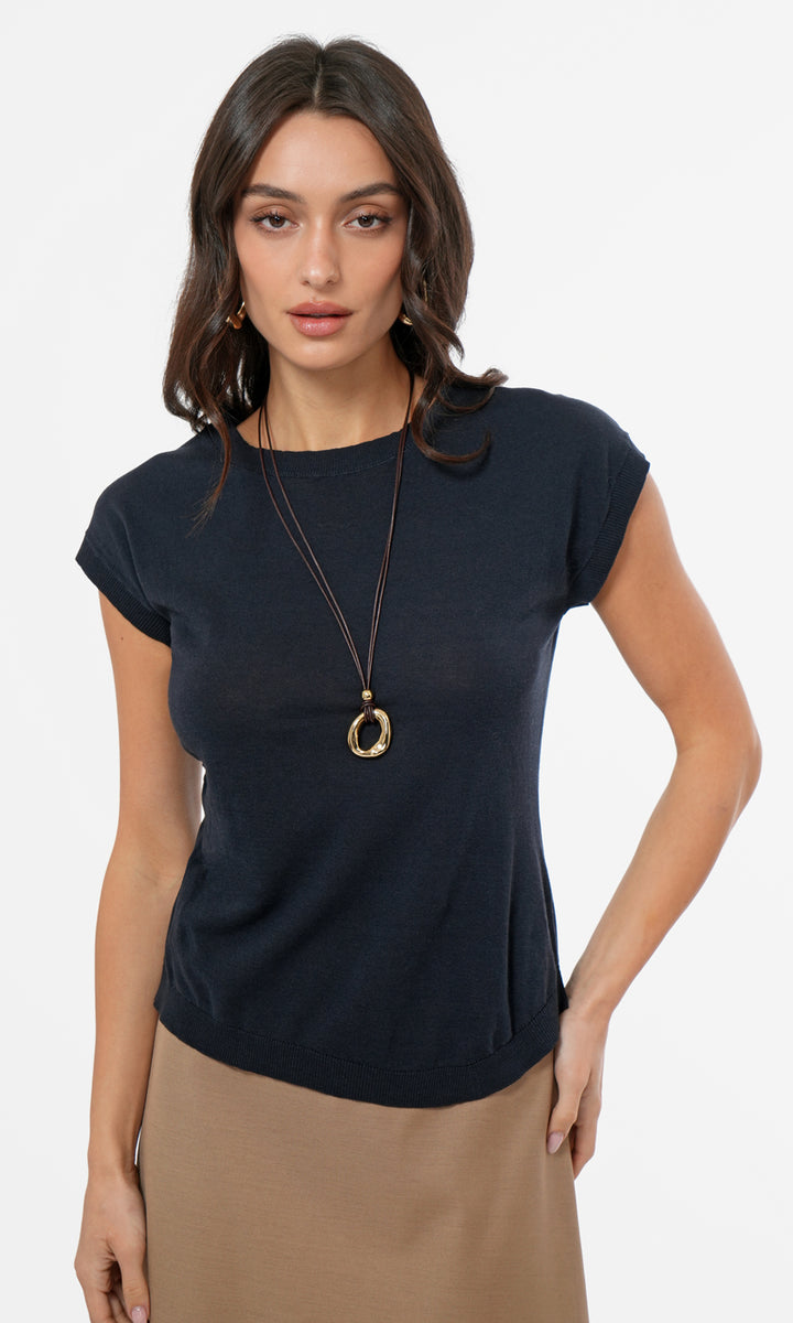 Kaia Asymetric Knit Top in Ink