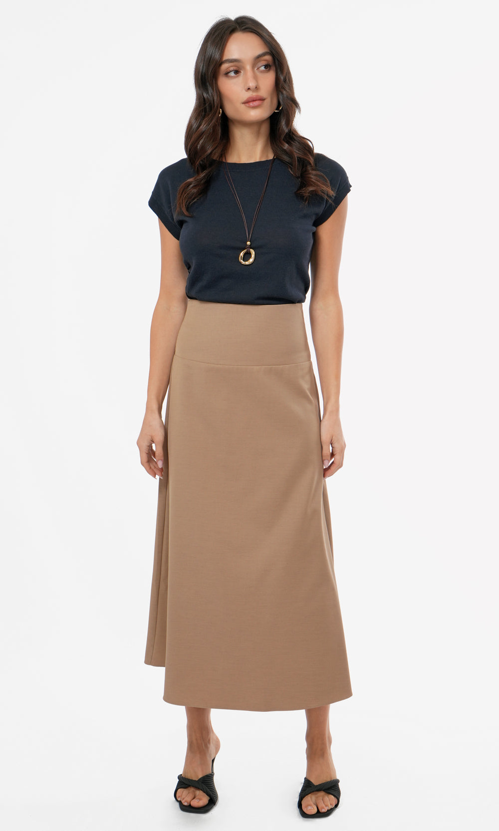 Dory Pull Over A line Midi Skirt in Sand