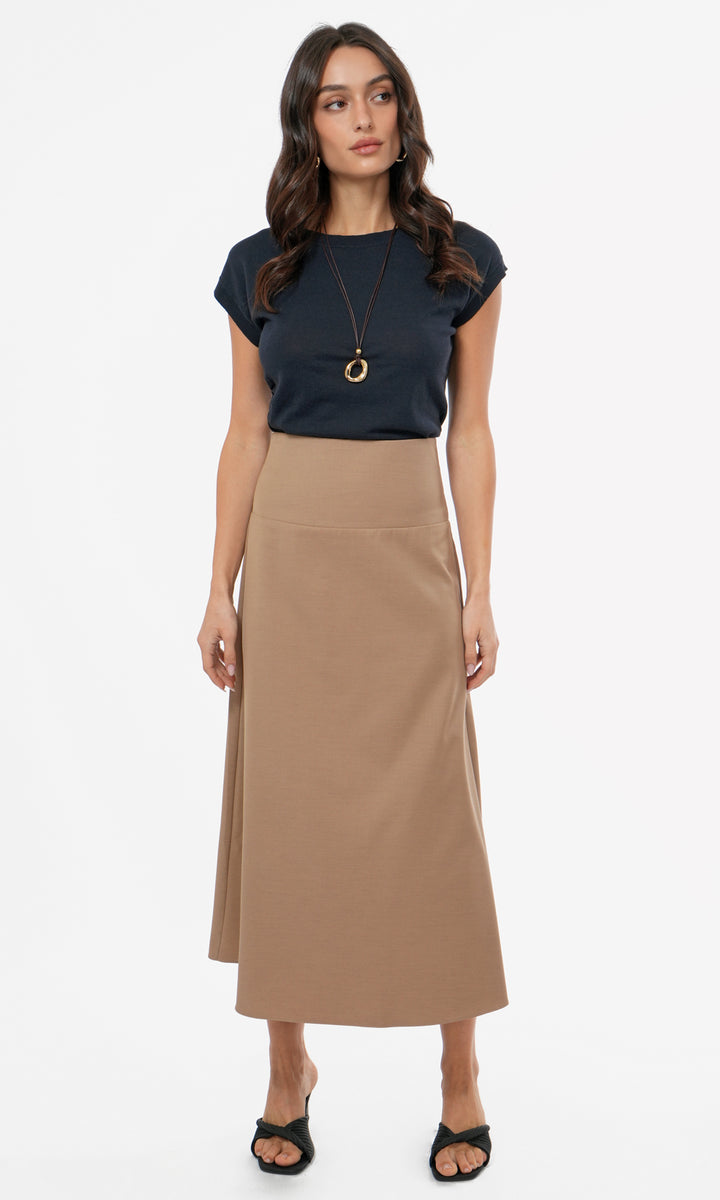 Dory Pull Over A line Midi Skirt in Sand