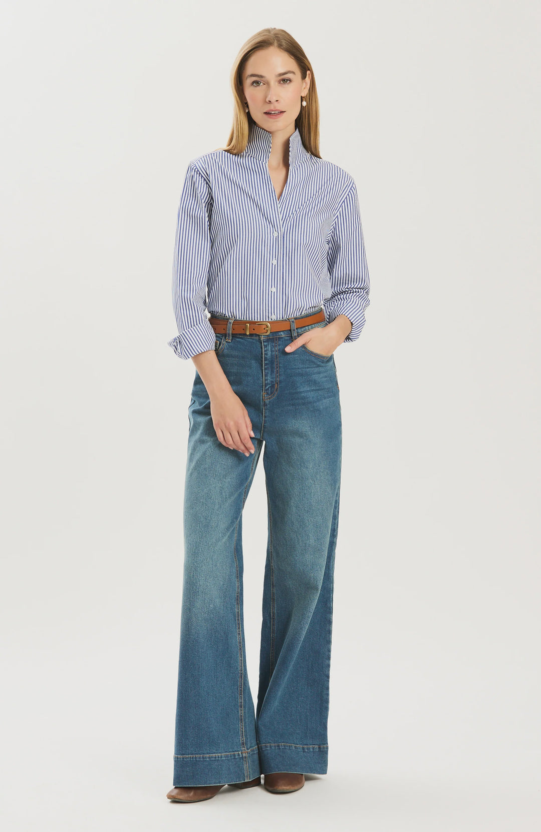 Tyler Boe Natalie Cotton Striped Shirt in Cobalt