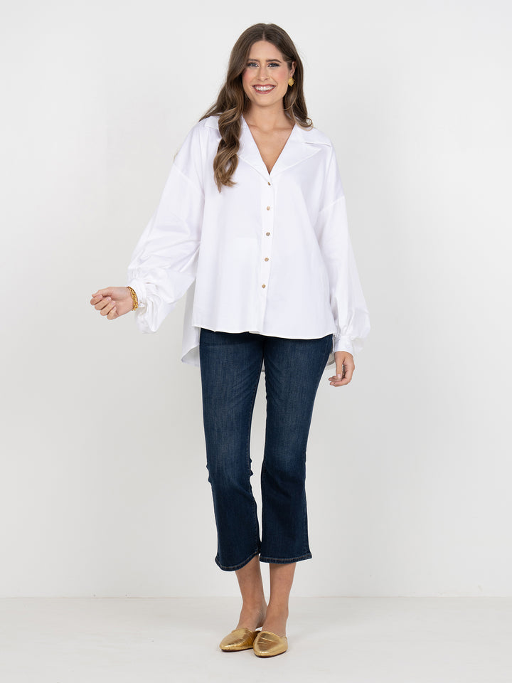 Emily Mccarthy Iris Oxford in White Cotton Poplin