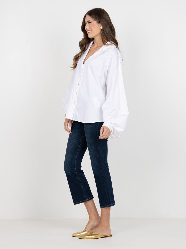 Emily Mccarthy Iris Oxford in White Cotton Poplin