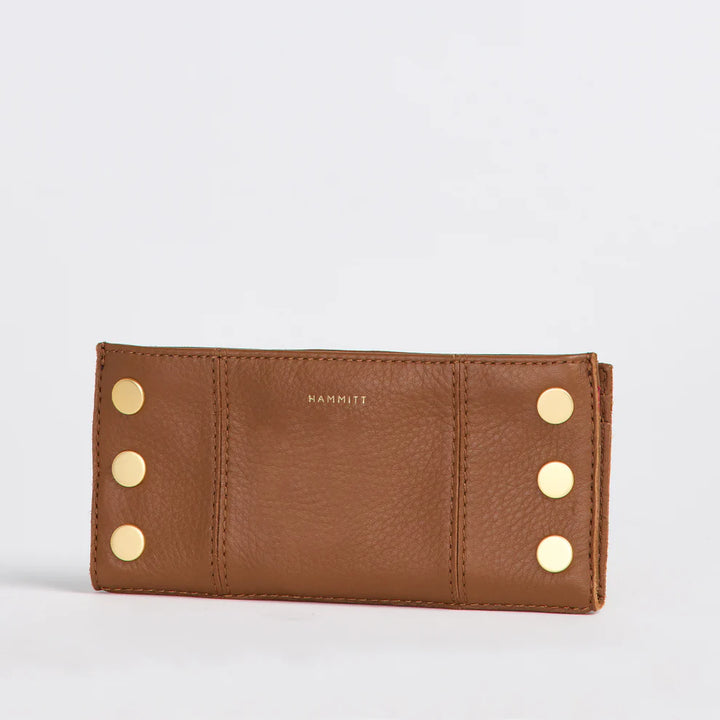 Hammitt 110 North Bifold Leather Wallet in Mahogany Pebble/Brushed Gold Red Zip