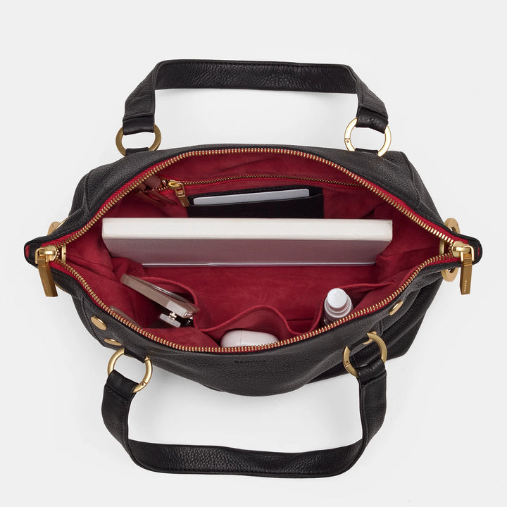 Hammitt Satchel Daniel Black Brushed Gold Red Zip Medium Bag