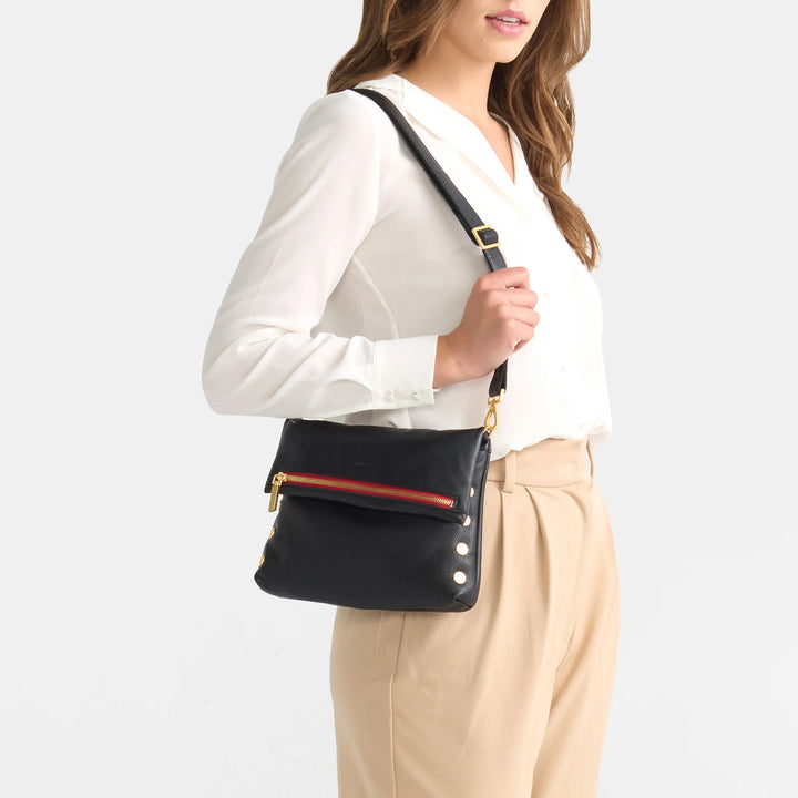 Hammitt VIP Med Zippered Leather Crossbody Clutch in North End Brush Gold