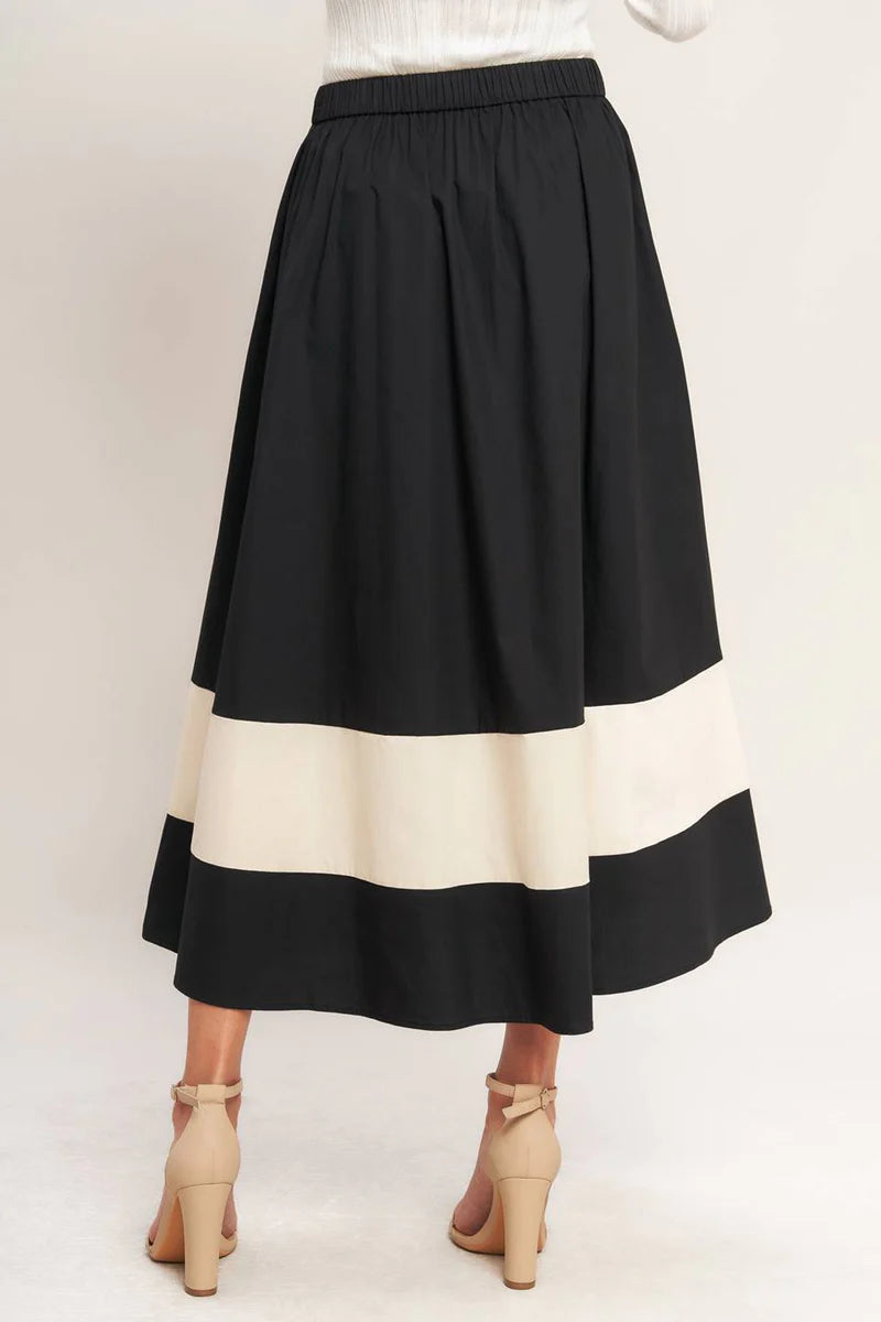 GALLERY CONTRAST FULL MIDI SKIRT IN BLACK