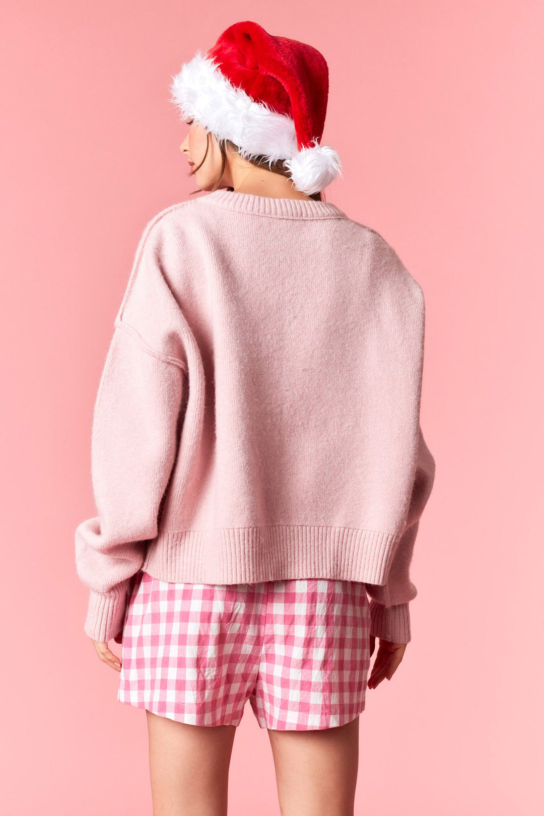 Pink Santa Embroidered Sweater