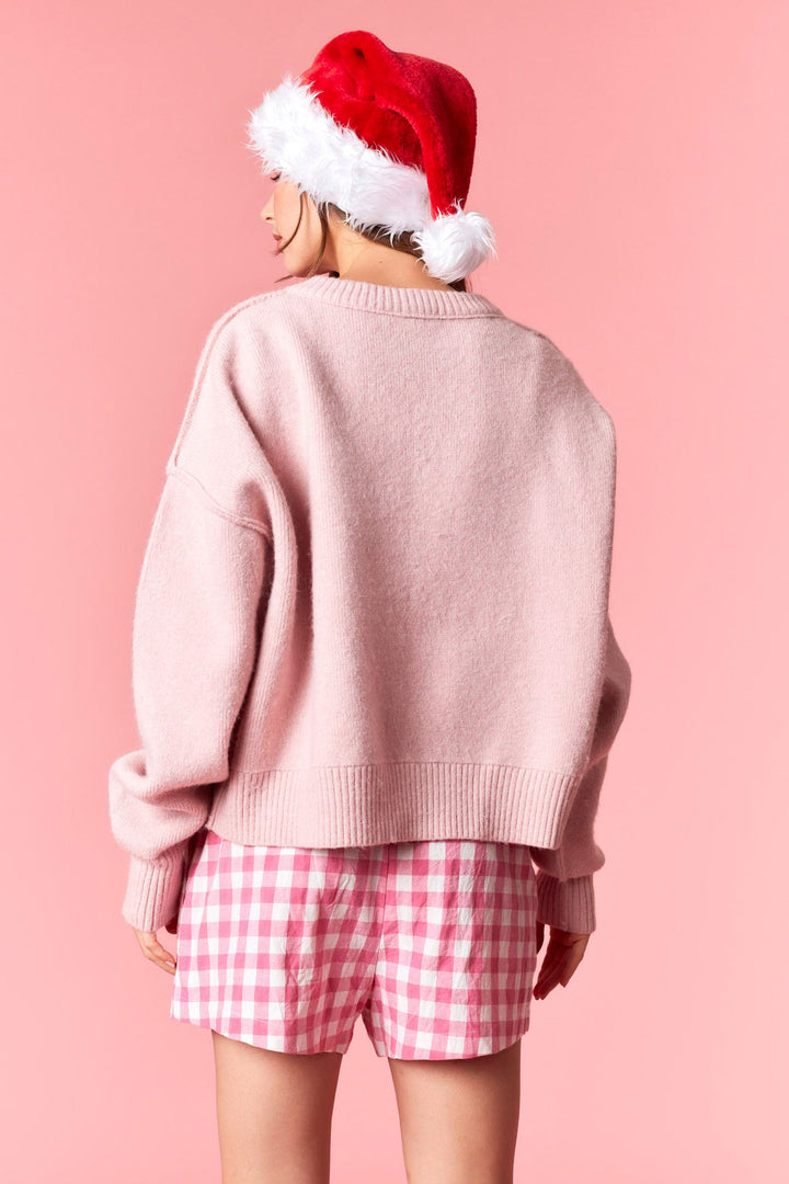 Pink Santa Embroidered Sweater