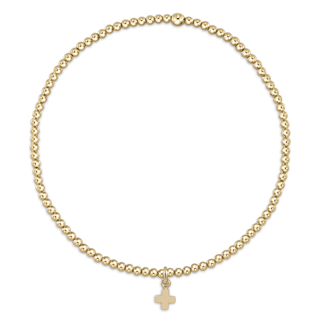 enewton egirl classic gold 2mm bead bracelet - signature cross small gold charm