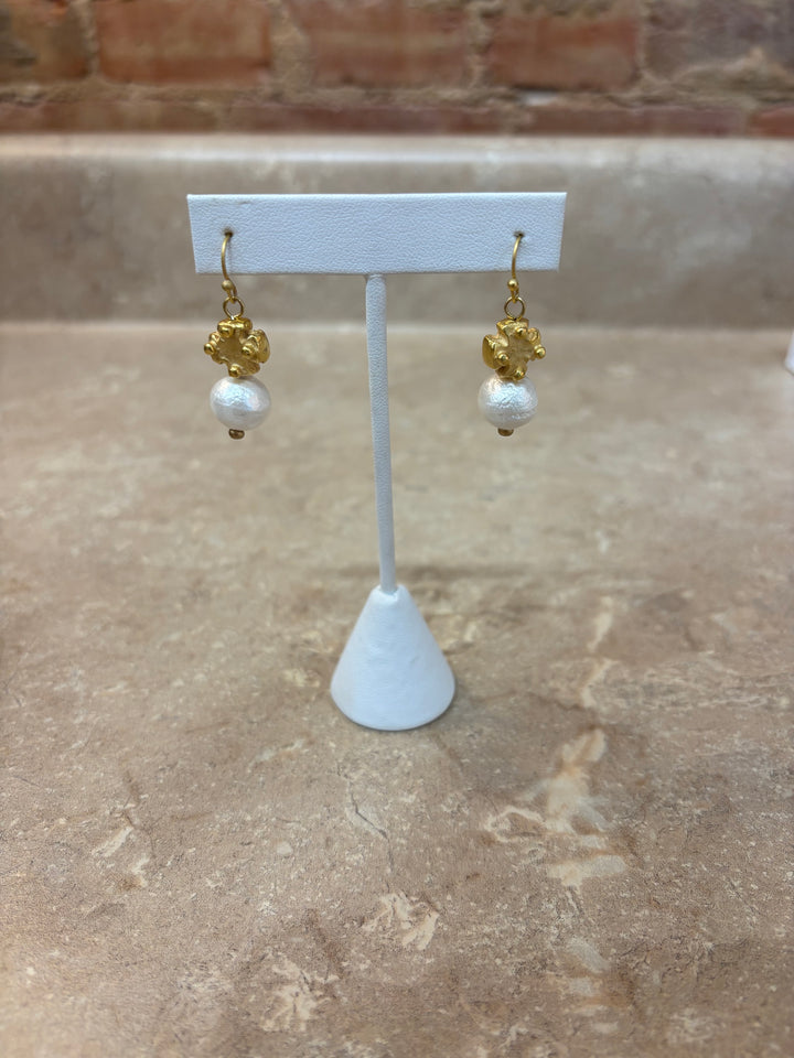 Susan Shaw Gold Cross + Pearl Earring