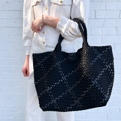 Parker & Hyde Black Metallic Oversized Woven Tote