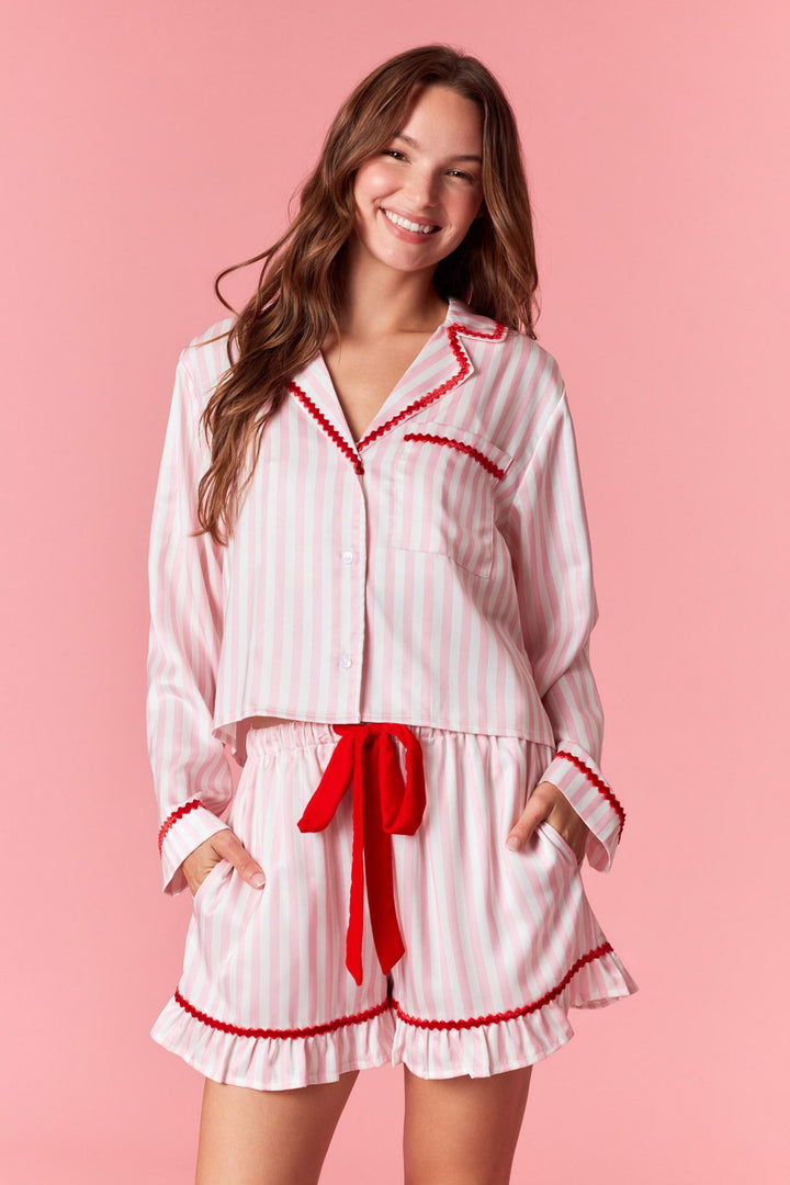 Red and Pink Stripe Christmas Pajama Set